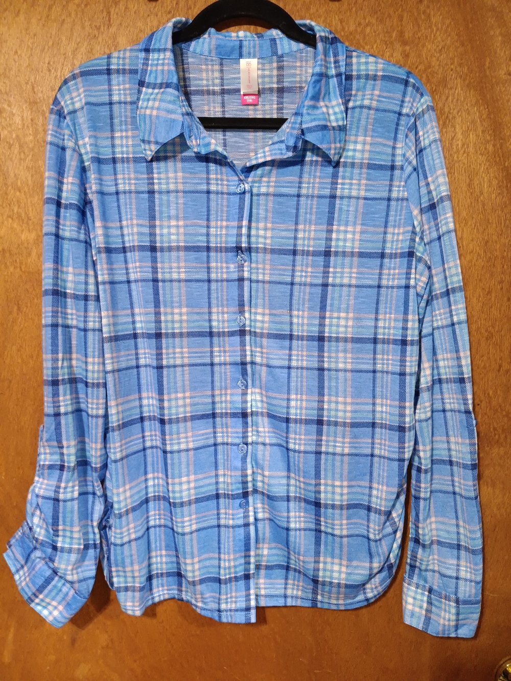 No Boundaries Blue Plaid Button-Down Shirt